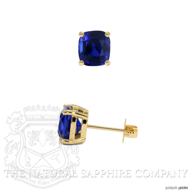 3.07 Ct.Tw. Blue Sapphire Studs Earrings, 18K Yellow Gold