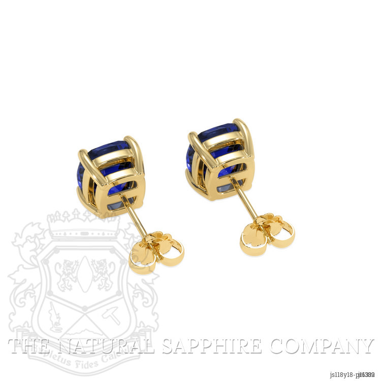 3.07 Ct.Tw. Blue Sapphire Studs Earrings, 18K Yellow Gold