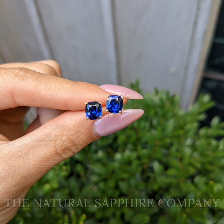 3.07 Ct.Tw. Blue Sapphire Studs Earrings, 18K Yellow Gold