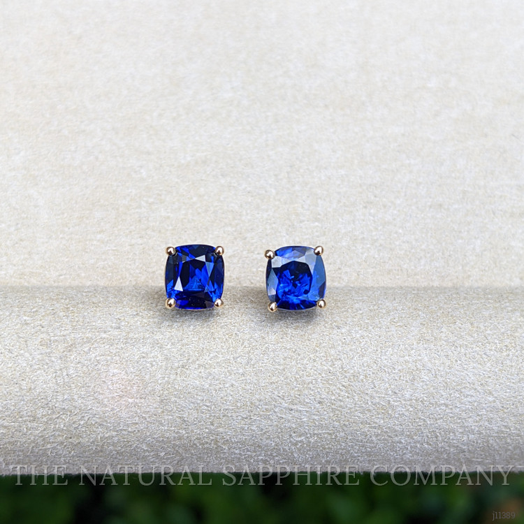 3.07 Ct.Tw. Blue Sapphire Studs Earrings, 18K Yellow Gold