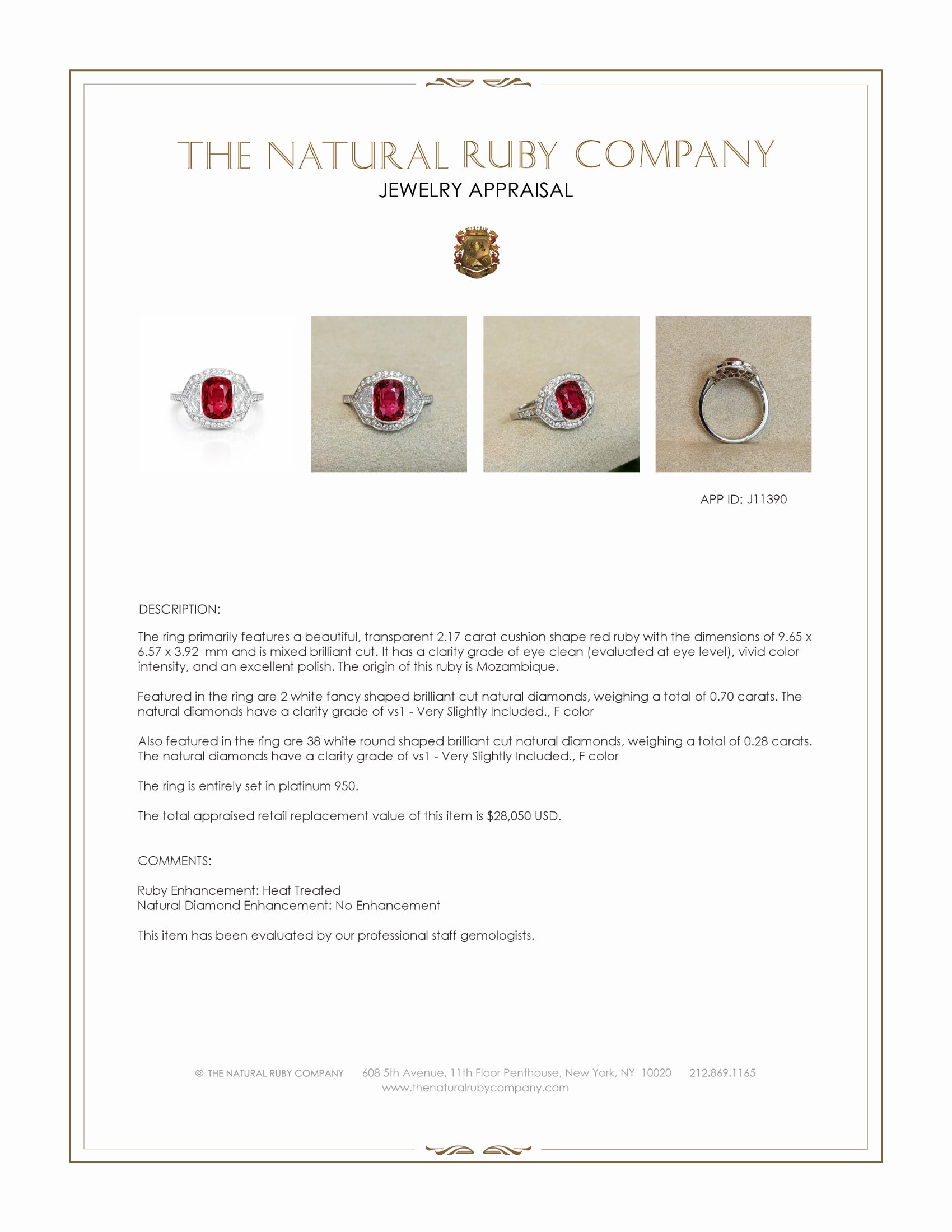 2.17 Ct. Ruby and Natural Diamond Pave Ring, Platinum 950