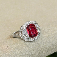 2.17 Ct. Ruby and Natural Diamond Pave Ring, Platinum 950 Image