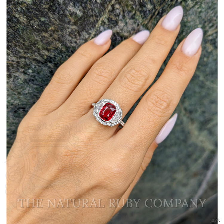 2.17 Ct. Ruby and Natural Diamond Pave Ring, Platinum 950