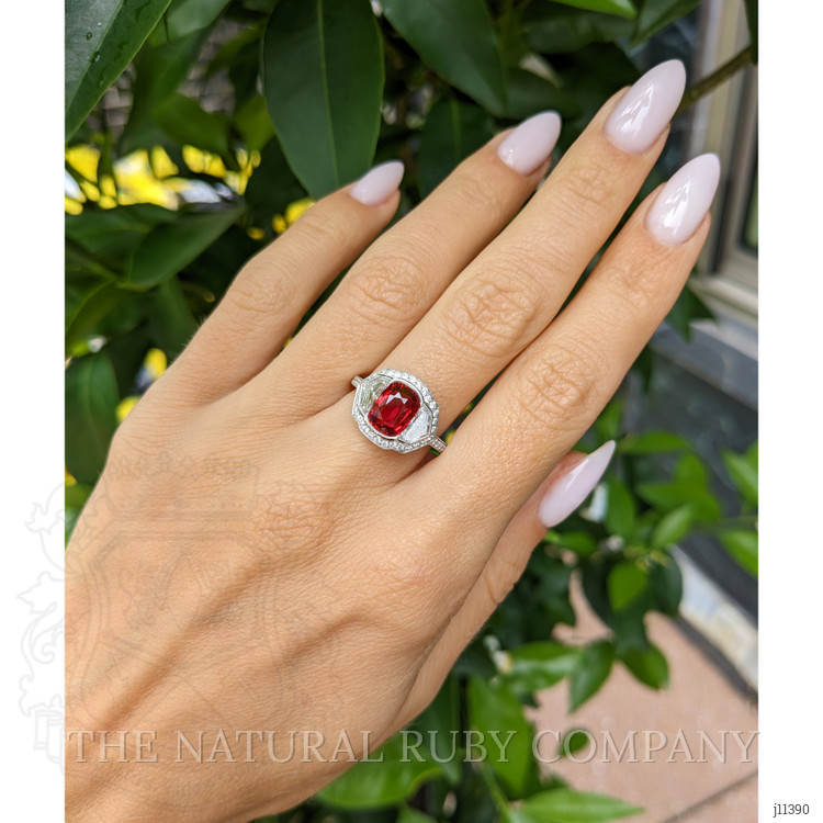 2.17 Ct. Ruby and Natural Diamond Pave Ring, Platinum 950