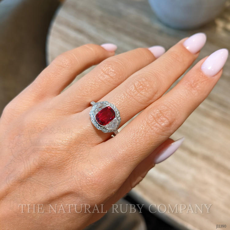 2.17 Ct. Ruby and Natural Diamond Pave Ring, Platinum 950