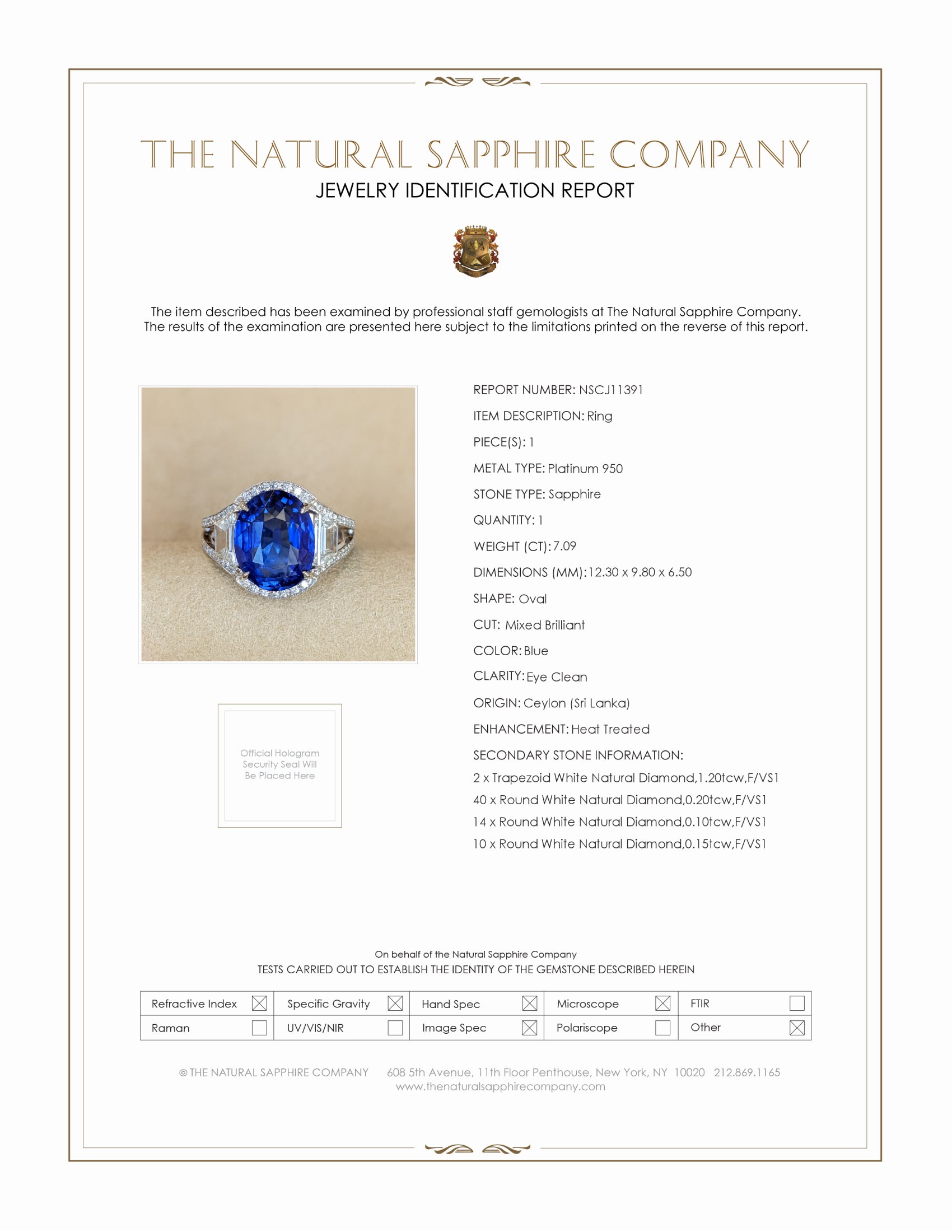 7.09 Ct. Blue Sapphire and Natural Diamond Pave Ring, Platinum 950