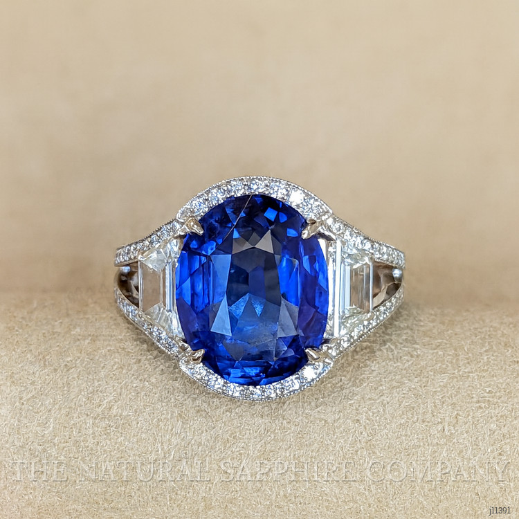 7.09 Ct. Blue Sapphire and Natural Diamond Pave Ring, Platinum 950