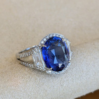 7.09 Ct. Blue Sapphire and Natural Diamond Pave Ring, Platinum 950 Image