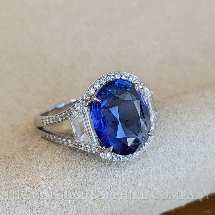 7.09 Ct. Blue Sapphire and Natural Diamond Pave Ring, Platinum 950
