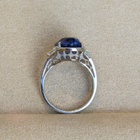 7.09 Ct. Blue Sapphire and Natural Diamond Pave Ring, Platinum 950 Image