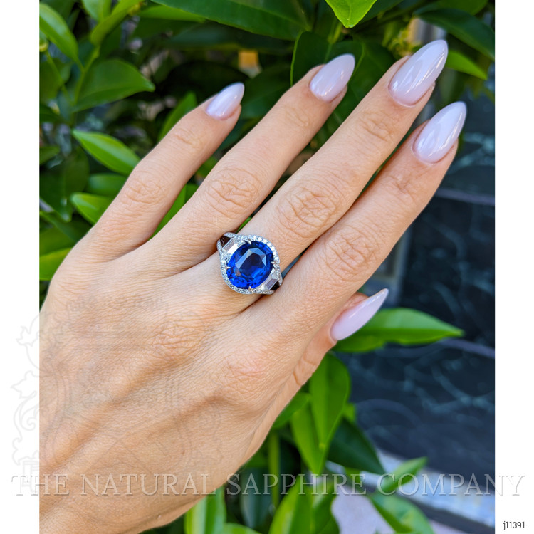 7.09 Ct. Blue Sapphire and Natural Diamond Pave Ring, Platinum 950