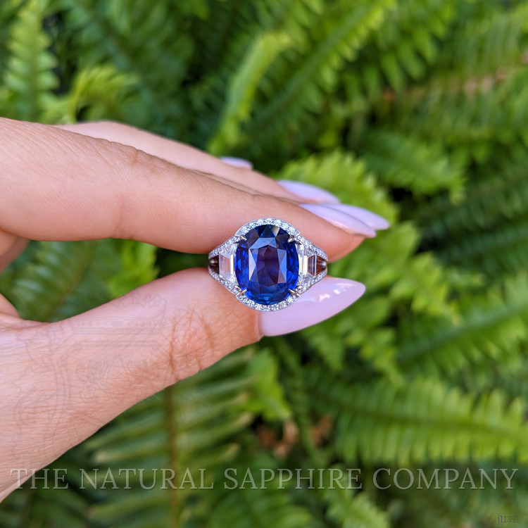 7.09 Ct. Blue Sapphire and Natural Diamond Pave Ring, Platinum 950
