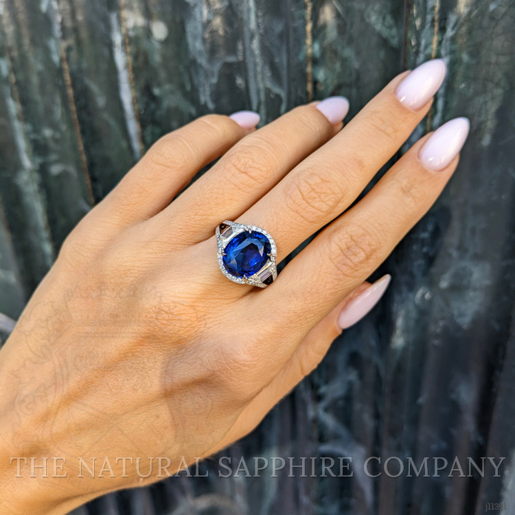 7.09 Ct. Blue Sapphire and Natural Diamond Pave Ring, Platinum 950