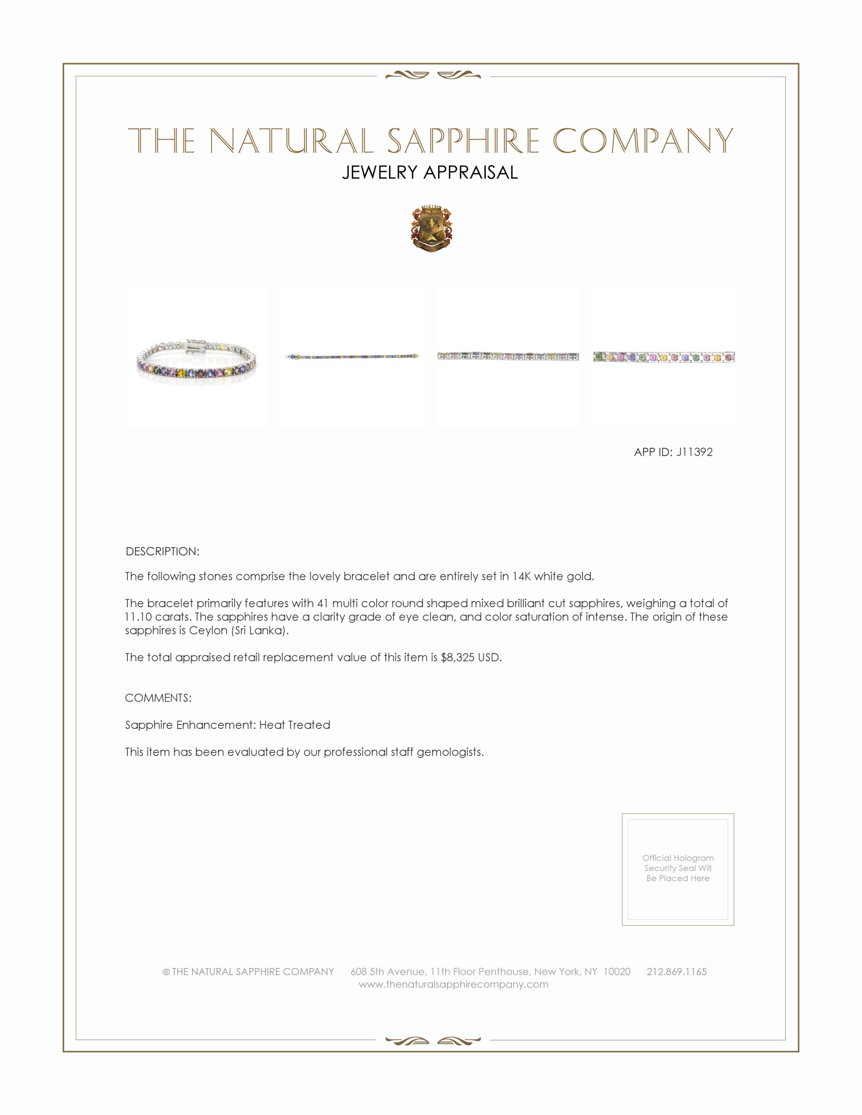 11.10 Ct.Tw. Multi Color Sapphire Tennis/Line Bracelet, 14K White Gold
