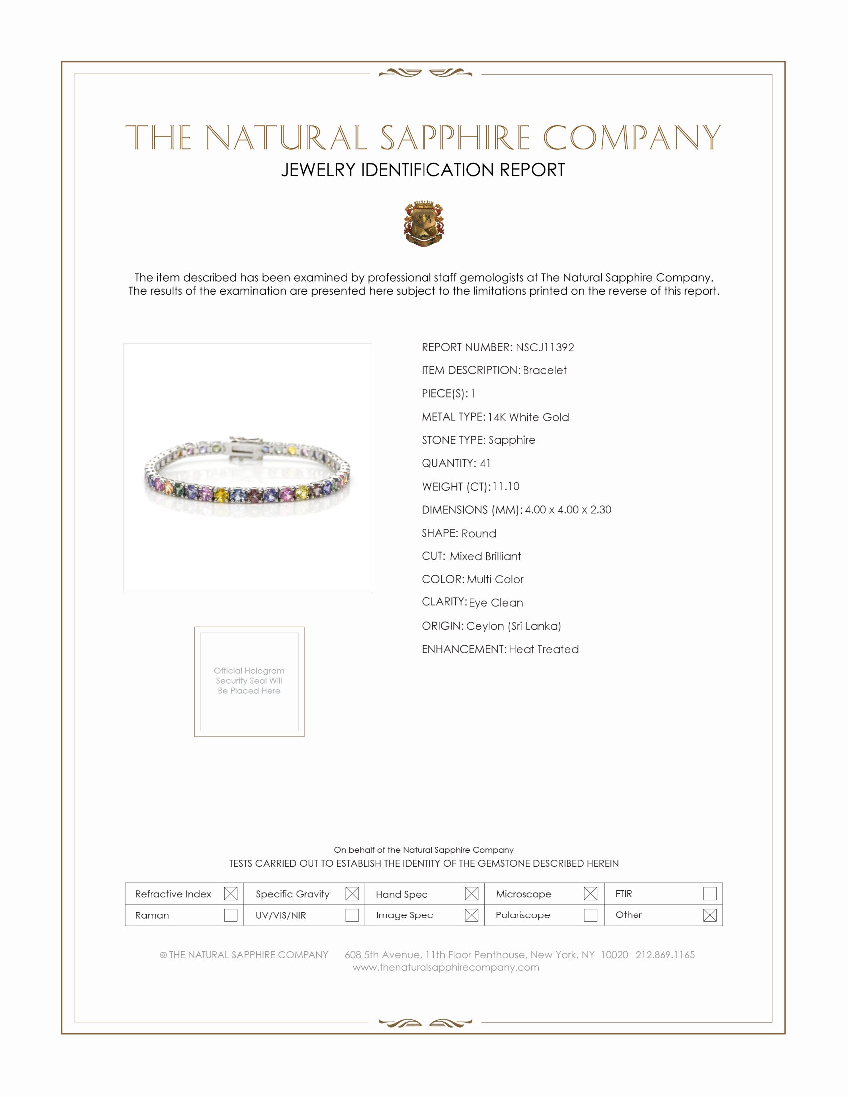 11.10 Ct.Tw. Multi Color Sapphire Tennis/Line Bracelet, 14K White Gold