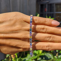 11.10 Ct.Tw. Multi Color Sapphire Tennis/Line Bracelet, 14K White Gold Life Style