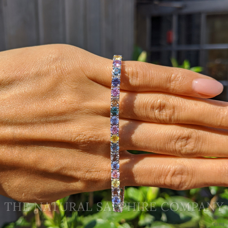 11.10 Ct.Tw. Multi Color Sapphire Tennis/Line Bracelet, 14K White Gold