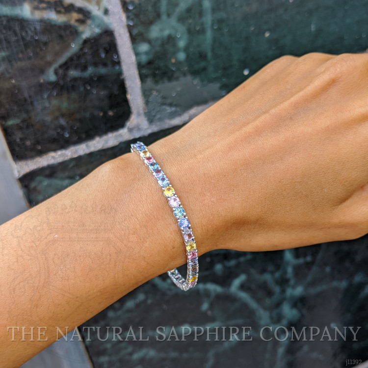 11.10 Ct.Tw. Multi Color Sapphire Tennis/Line Bracelet, 14K White Gold