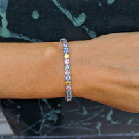 11.10 Ct.Tw. Multi Color Sapphire Tennis/Line Bracelet, 14K White Gold Life Style