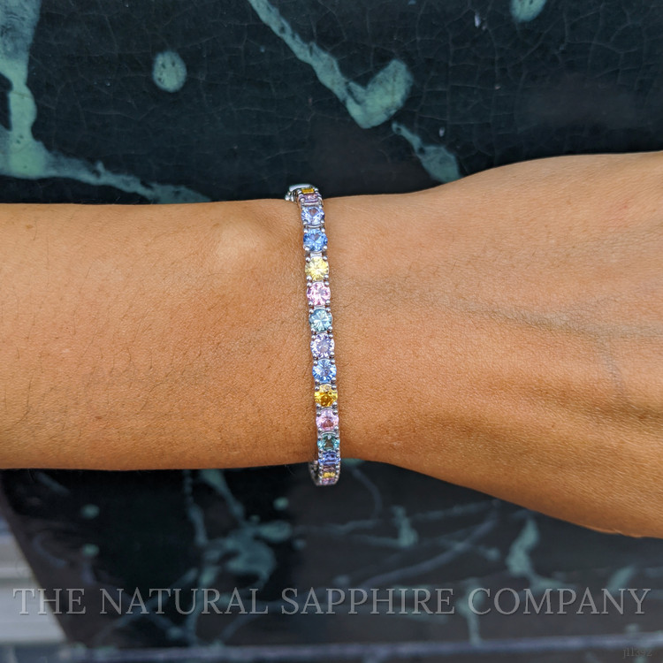 11.10 Ct.Tw. Multi Color Sapphire Tennis/Line Bracelet, 14K White Gold