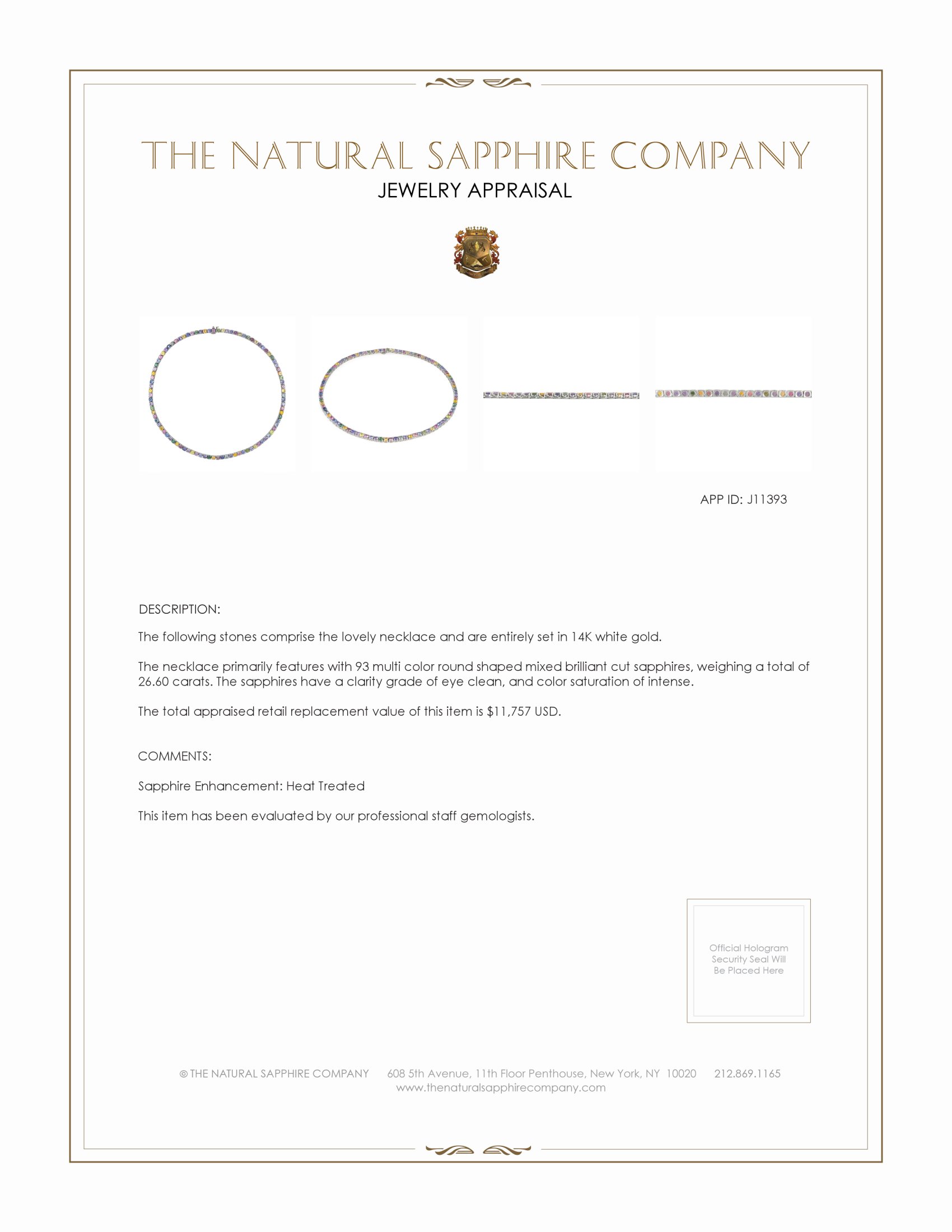 26.60 Ct. Multi Color Sapphire Multi Stone Necklace, 14K White Gold