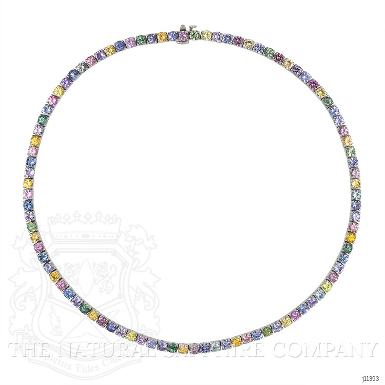 26.60 Ct. Multi Color Sapphire Multi Stone Necklace, 14K White Gold