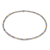 26.60 Ct. Multi Color Sapphire Multi Stone Necklace, 14K White Gold Image