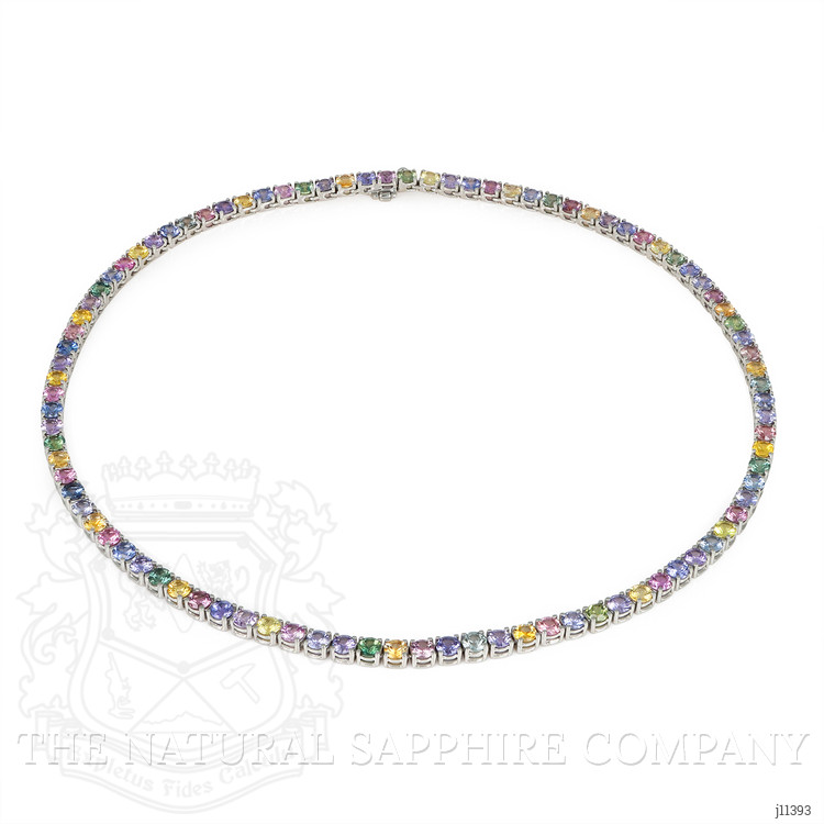 26.60 Ct. Multi Color Sapphire Multi Stone Necklace, 14K White Gold