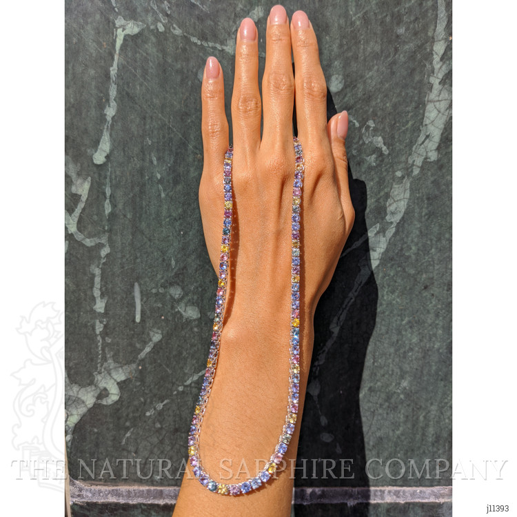 26.60 Ct. Multi Color Sapphire Multi Stone Necklace, 14K White Gold