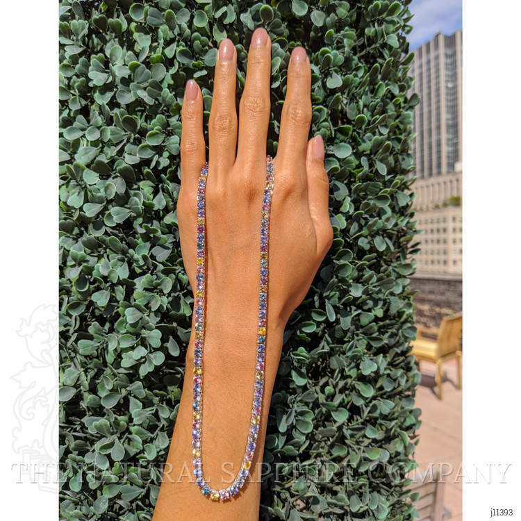 26.60 Ct. Multi Color Sapphire Multi Stone Necklace, 14K White Gold