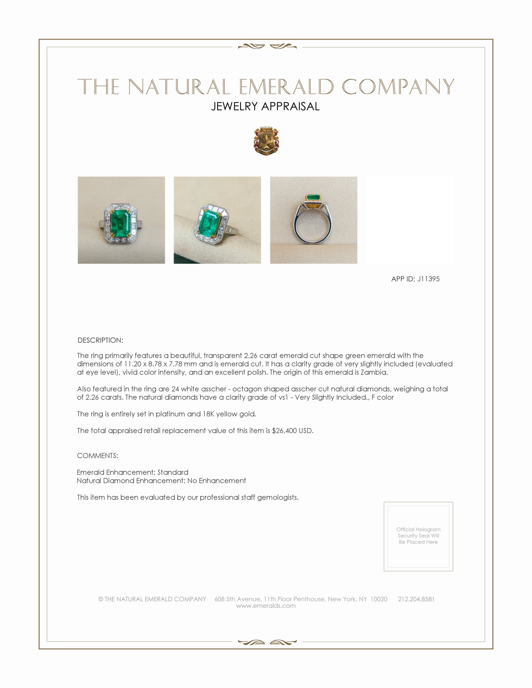 2.26 Ct. Emerald Natural Diamond Pave Ring, Platinum & 18K Yellow
