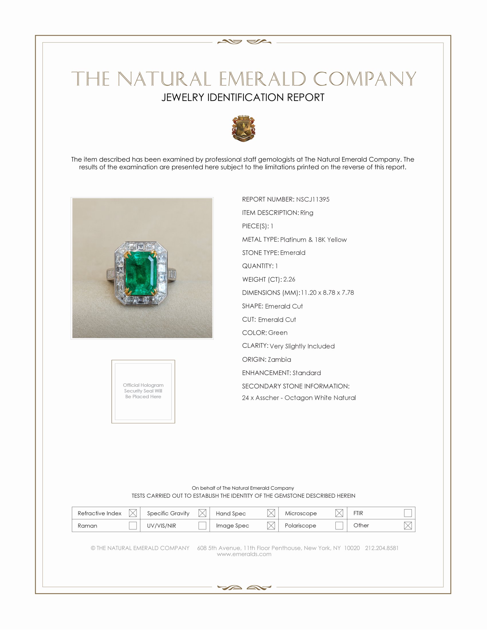 2.26 Ct. Emerald Natural Diamond Pave Ring, Platinum & 18K Yellow