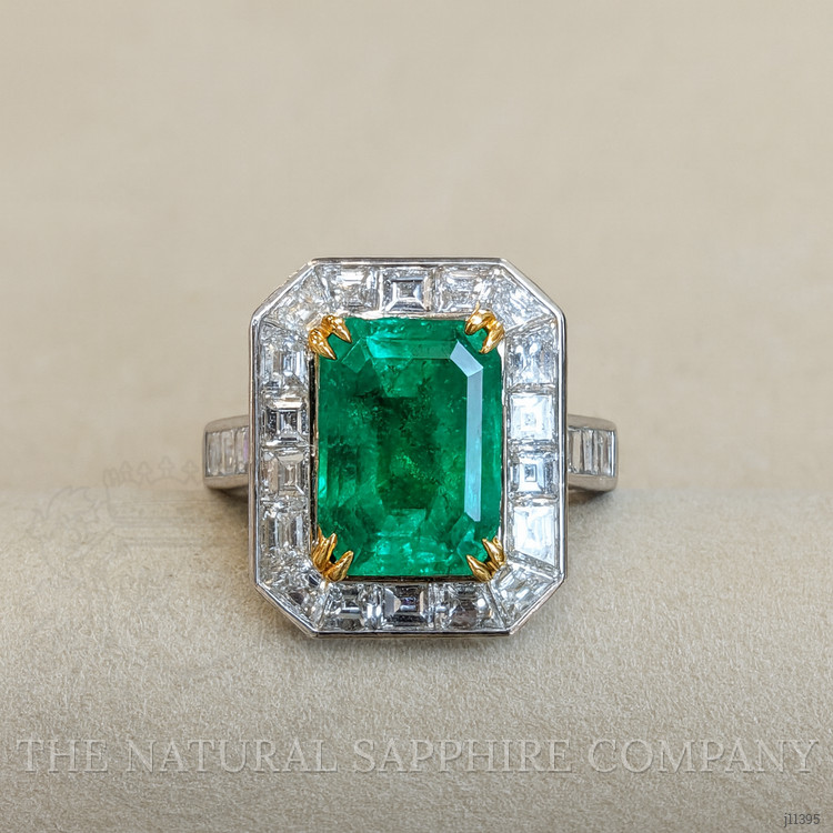 2.26 Ct. Emerald Natural Diamond Pave Ring, Platinum & 18K Yellow