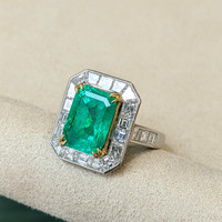 2.26 Ct. Emerald Natural Diamond Pave Ring, Platinum & 18K Yellow Image