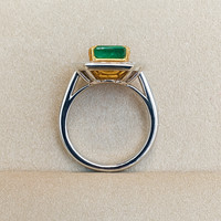 2.26 Ct. Emerald Natural Diamond Pave Ring, Platinum & 18K Yellow Image