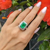 2.26 Ct. Emerald Natural Diamond Pave Ring, Platinum & 18K Yellow Life Style