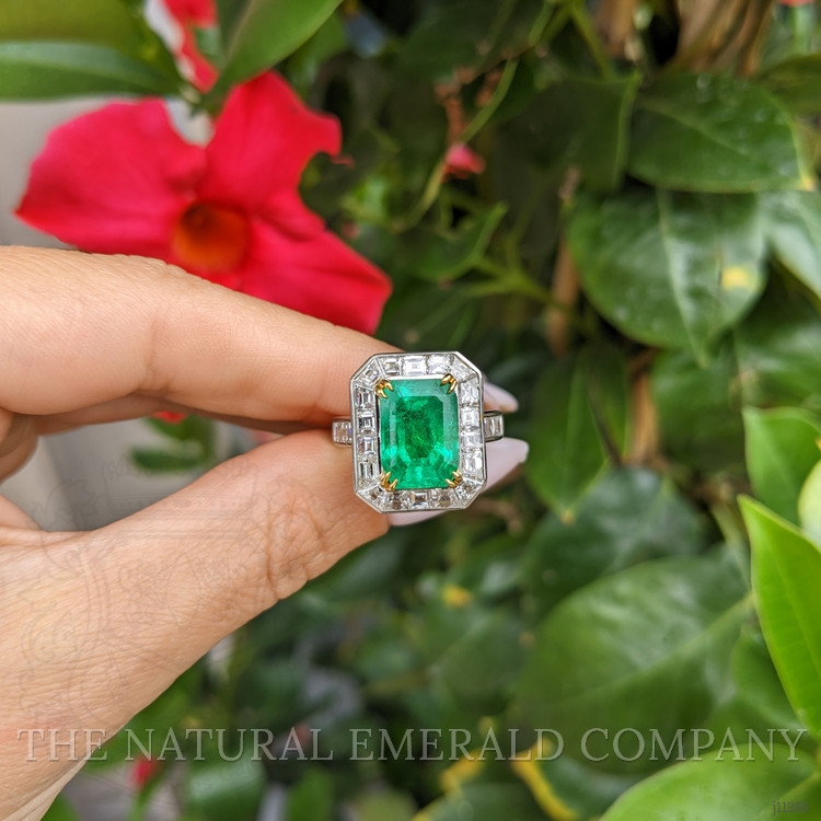 2.26 Ct. Emerald Natural Diamond Pave Ring, Platinum & 18K Yellow