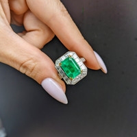2.26 Ct. Emerald Natural Diamond Pave Ring, Platinum & 18K Yellow Life Style