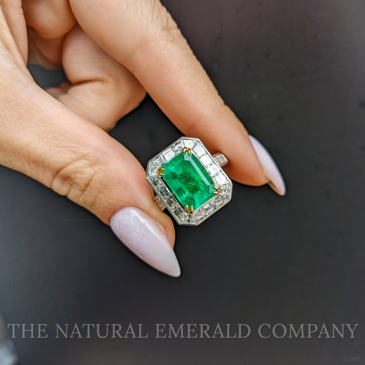 2.26 Ct. Emerald Natural Diamond Pave Ring, Platinum & 18K Yellow