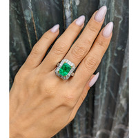 2.26 Ct. Emerald Natural Diamond Pave Ring, Platinum & 18K Yellow Life Style