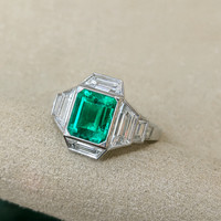 1.73 Ct. Emerald Natural Diamond Pave Ring, Platinum 950 Image
