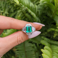 1.73 Ct. Emerald Natural Diamond Pave Ring, Platinum 950 Life Style