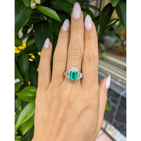 1.73 Ct. Emerald and Natural Diamond Pave Ring, Platinum 950 Life Style