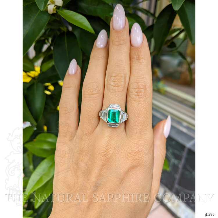 1.73 Ct. Emerald and Natural Diamond Pave Ring, Platinum 950