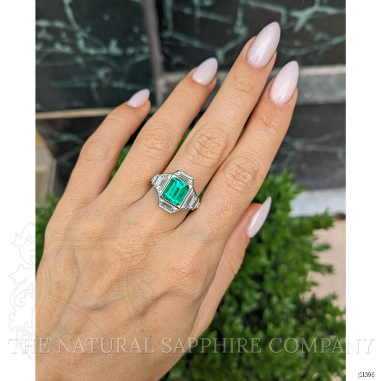 1.73 Ct. Emerald Natural Diamond Pave Ring, Platinum 950