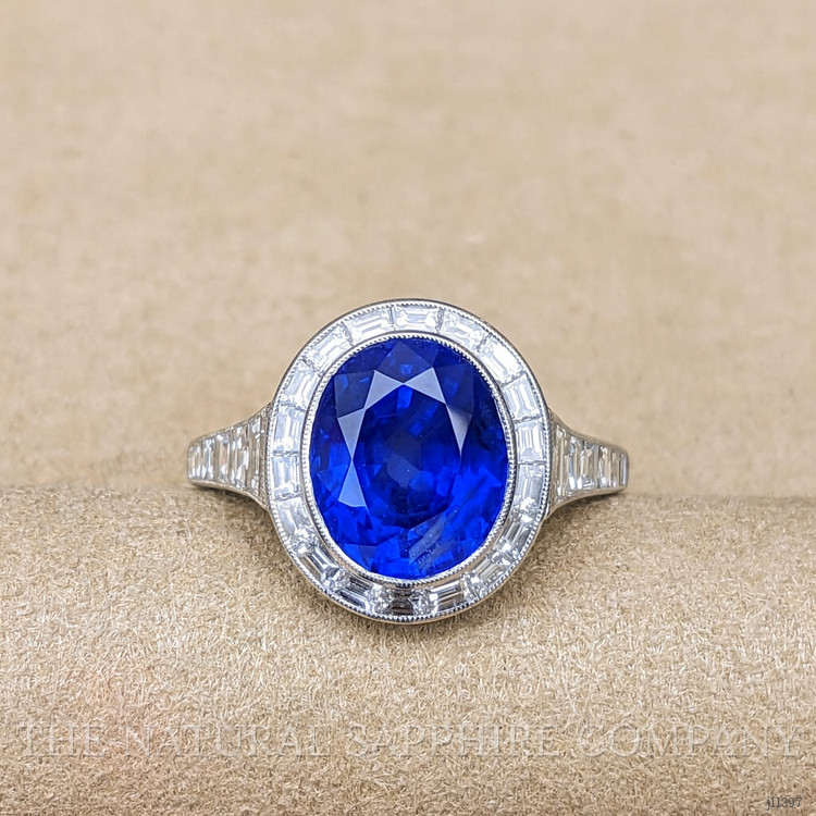 5.07 Ct. Blue Sapphire and Natural Diamond Pave Ring, Platinum 950