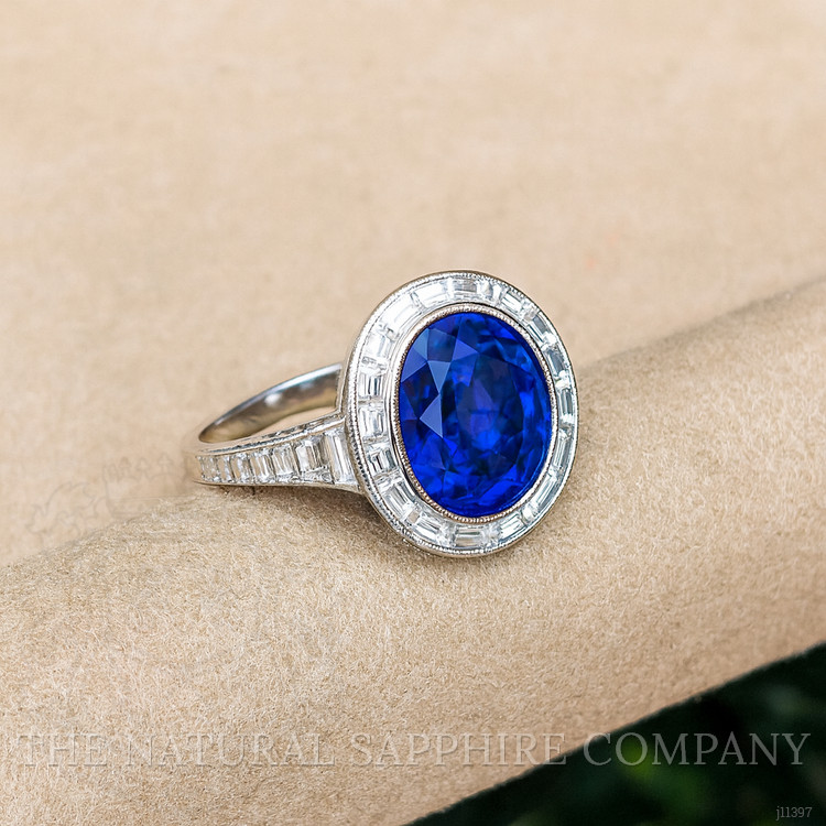 5.07 Ct. Blue Sapphire and Natural Diamond Pave Ring, Platinum 950