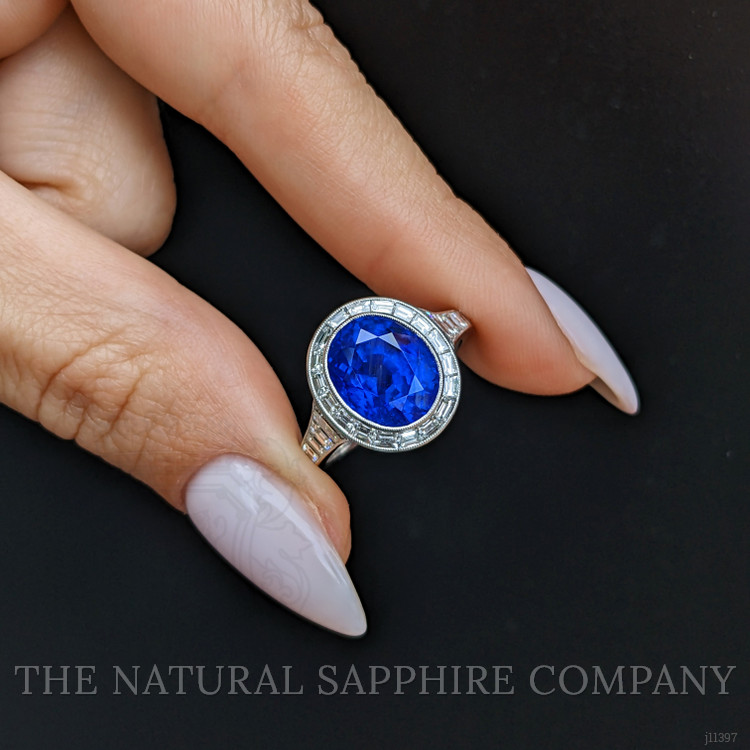 5.07 Ct. Blue Sapphire and Natural Diamond Pave Ring, Platinum 950
