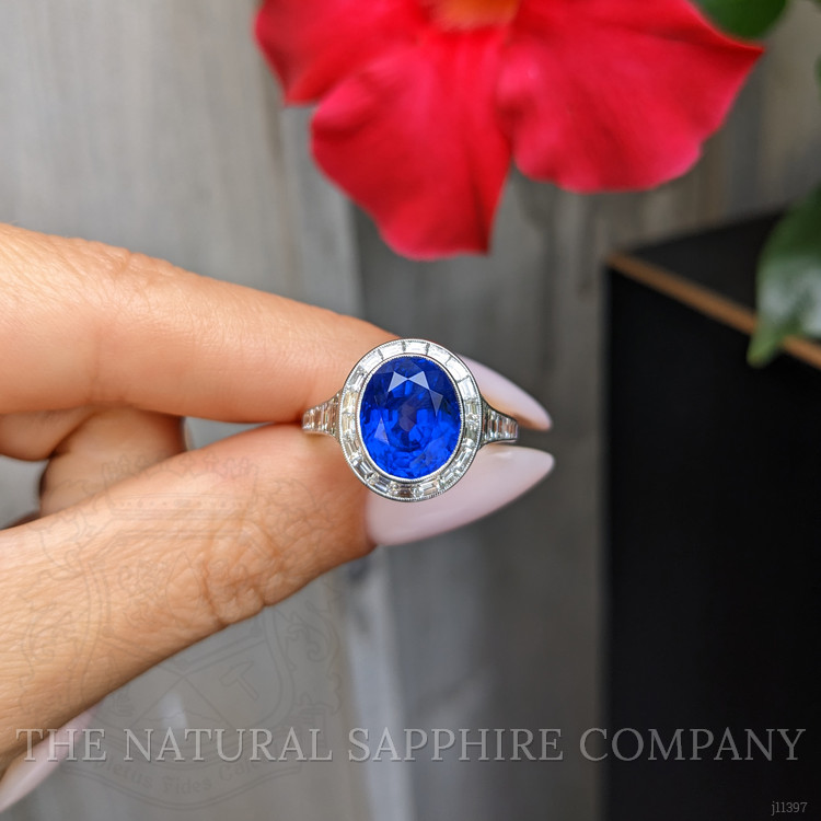 5.07 Ct. Blue Sapphire and Natural Diamond Pave Ring, Platinum 950