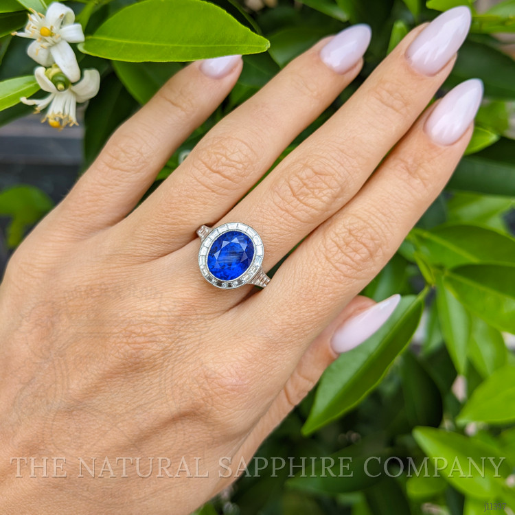 5.07 Ct. Blue Sapphire and Natural Diamond Pave Ring, Platinum 950